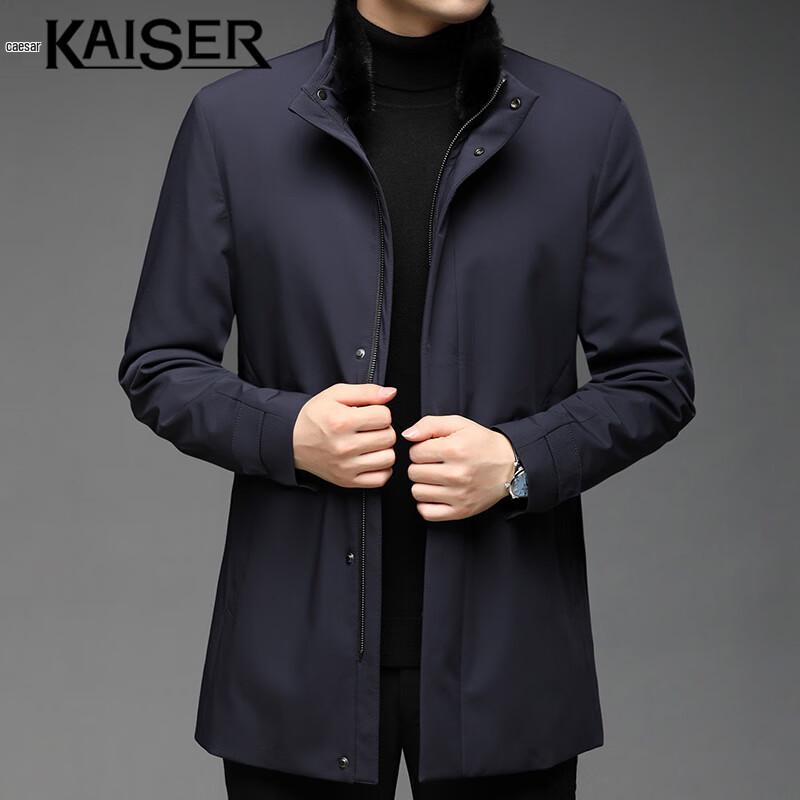 Men's Mid-Length Business Jacket with Mink Fur Collar & Rabbit Lining