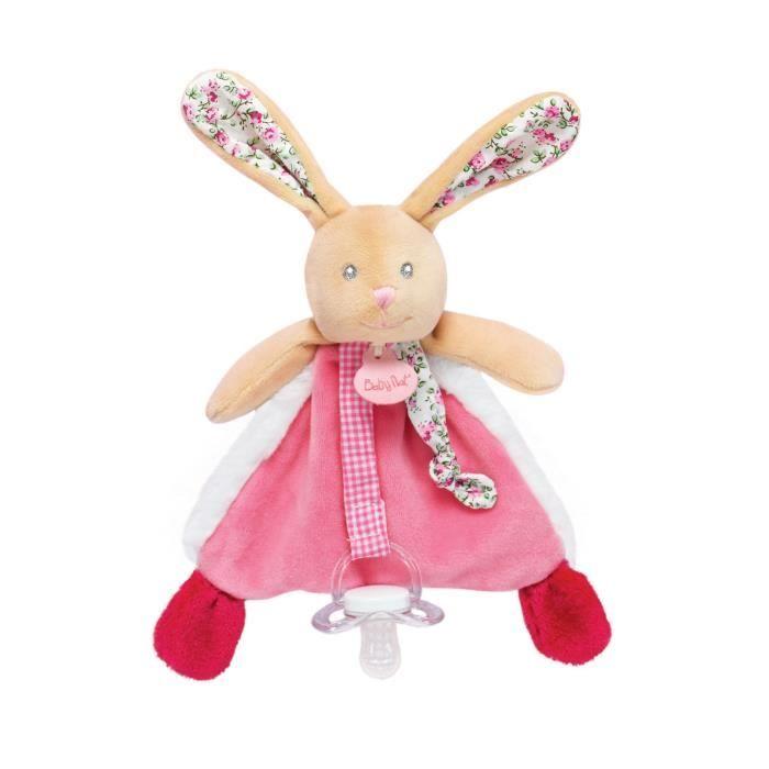 BABYNAT Doudou attache sucette LAPIN POUPI - 100% polyester - 17 cm - Rose