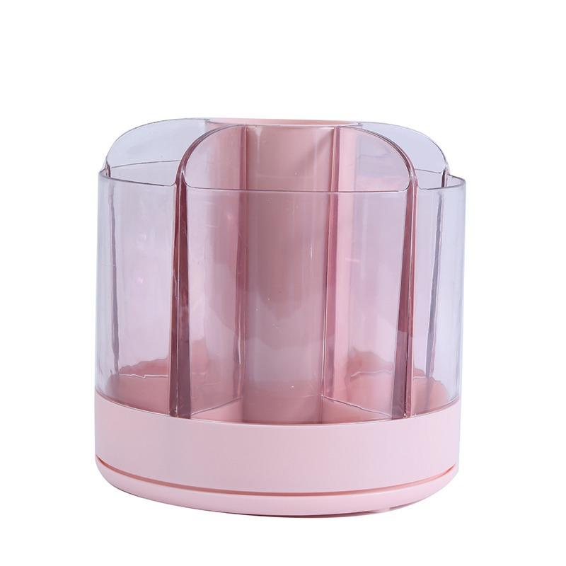 360° Rotating Pencil Organizer Large Capacity Round Desktop Storage Holder with 6 Compartments Cosmetic Brush Organizer
