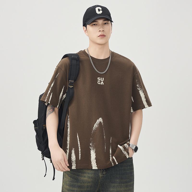 Heavy Summer New Style Graffiti Printed Short-sleeved T-shirt Men's Loose Casual Half-sleeved Top