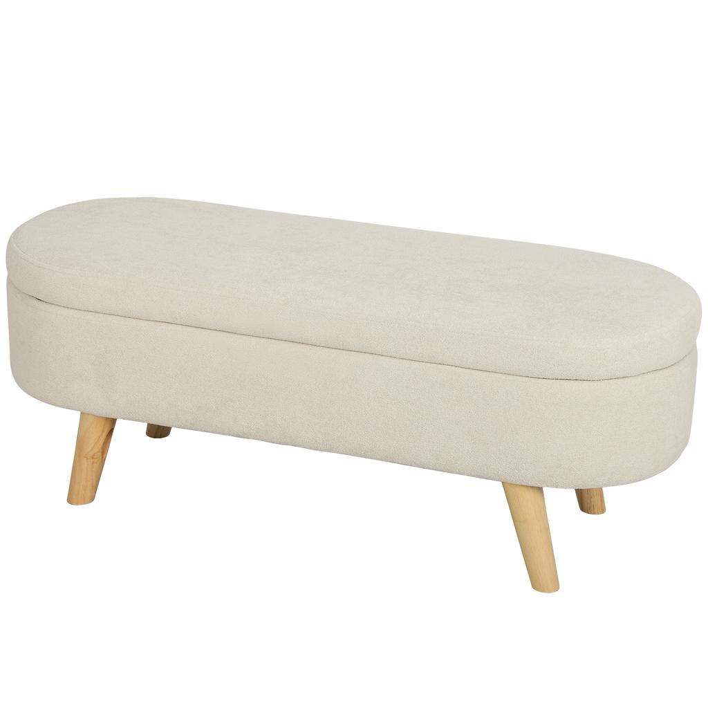 2-in-1 Fabric Storage Bench with Wooden Legs, 110x40x43 cm, Cream