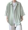 [foveitaa] Herren Sommerhemd, Kurzarm-Kleidhemd, Unifarben, Große Größen, Stilvoll, Polokragen, Bequem, Leicht, Oversized-Hemd, Koreanischer Sty