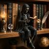 Open Book Reading Figurine Resin Shelf Sitter for Bookshelf Display, Dark Fantasy Statue for Desk Placement and Library Use