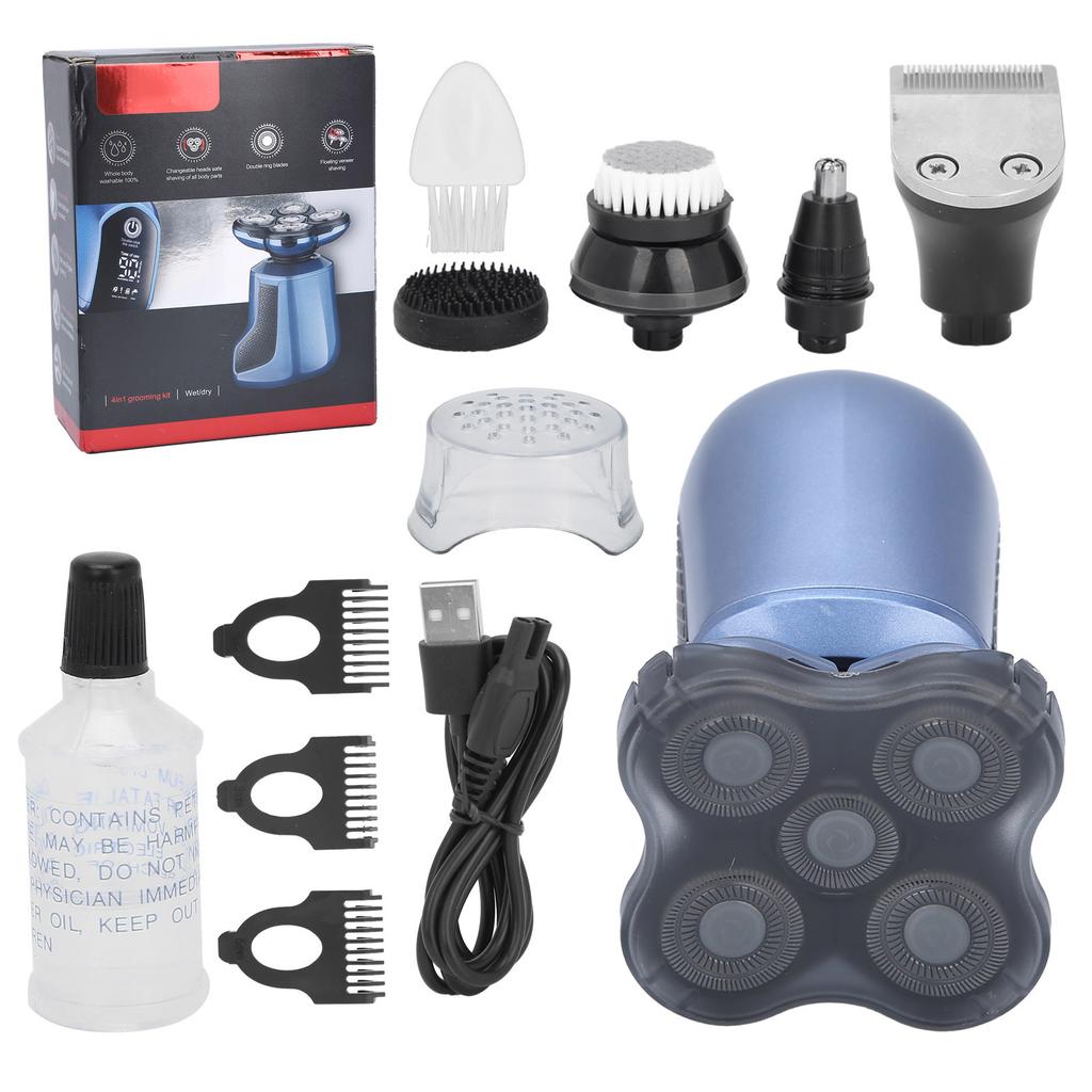 Multi Functional Electric Razor Sideburns Nose Hair Trimmer Facial Cleansing Brush Sky Blue
