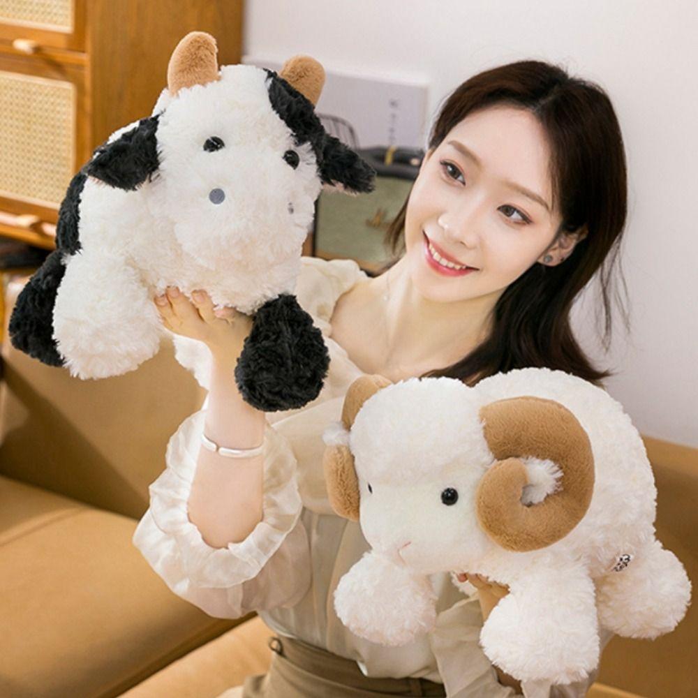 23/38cm Baby Goat&Cow Plush Doll Lying Big Horns Goat Toys Cute Animal Plush Toys Easter Gifts