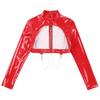 Women's Patent Leather Long Sleeve Crop Top Tee Shirts Party Club Clubwear
