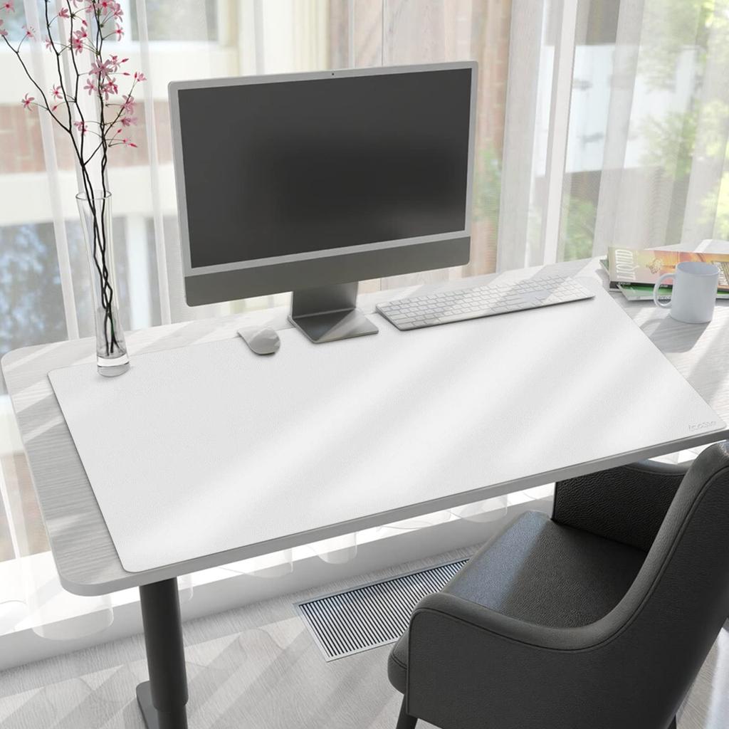 iCasso Large White Mouse PU Easy to Suitable for Unisex Pad, Waterproof, Approx. 120x58cm, Leather, Stylish, Clean, Non-Slip Backing, Office/Home Use,
