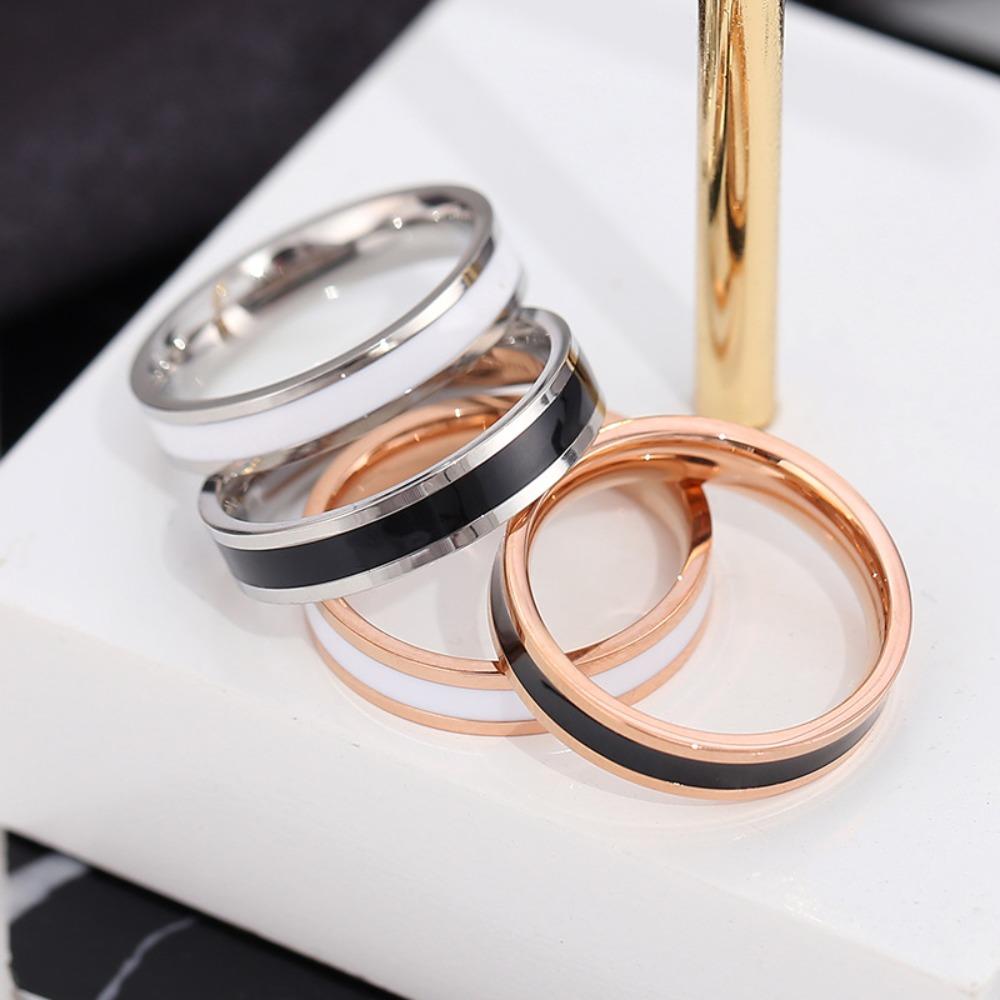 Bagues de Couple en Acier Titane pour Femmes Résine Coulée Acier Inoxydable Bague de Doigt Tendance Bijoux Assortis Cadeau