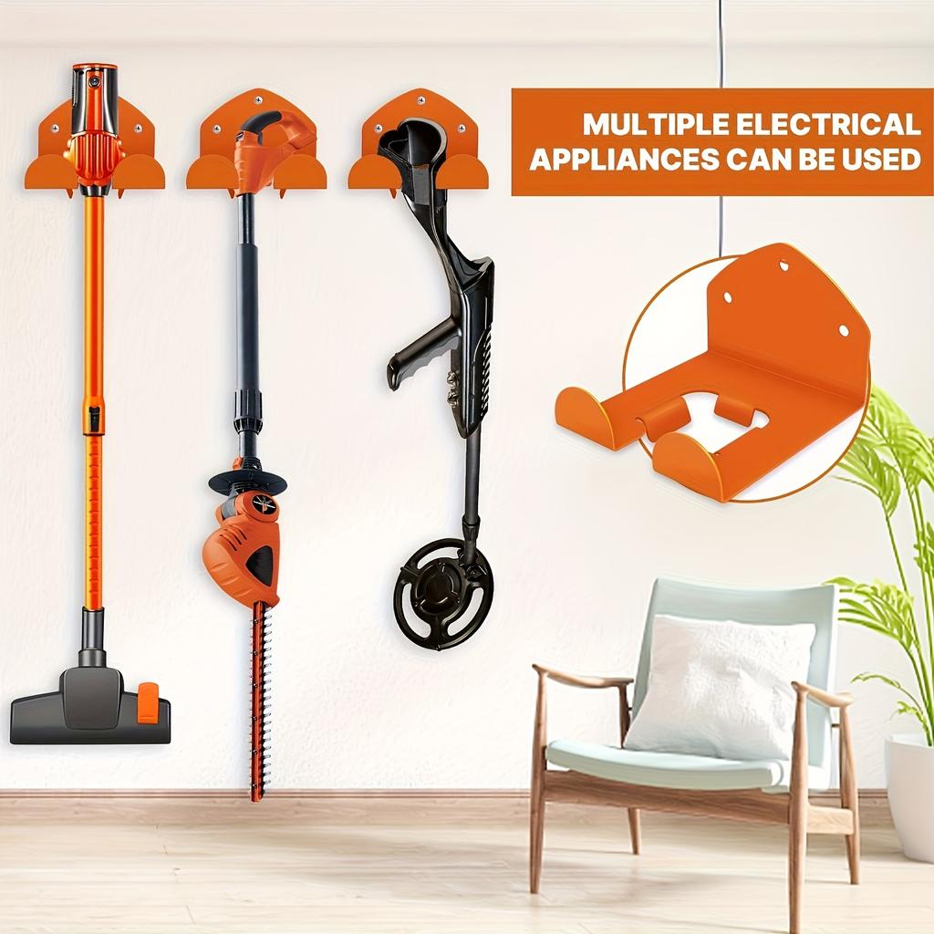 Heavy-Duty Steel Wall-Mounted Organizer Shelf for Lawn & Garden Tools - Easy Install Garage Storage Rack with Orange & Black Design, Holds Trimmers,
