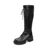 2024 Autumn and Winter New Long Martin Boots Women's Lace-up High Knight Boots Women's Round Head Thick Heel Thick-soled Long Boots Women