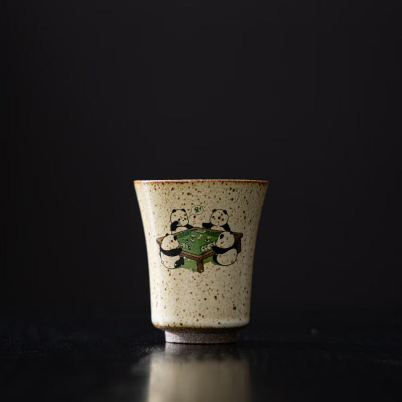 Набор из 4-х чайных чашек с пандой для маджонга, из грубой керамики