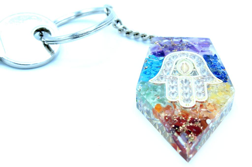 2x Orgonite Keychain Gemstone Chakra Hamsa