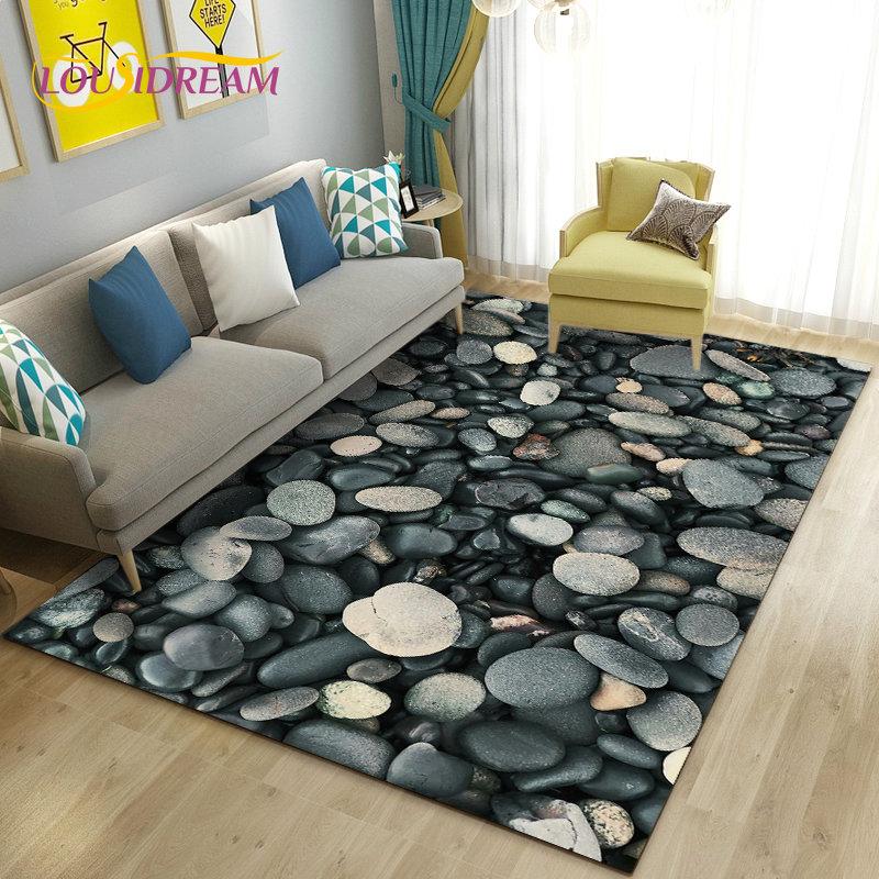 3D Colorful Cobblestone Stone Area Rug,Carpet Rug for Living Room Bedroom Sofa Doormat Kitchen Decoration,Kid Non-slip Floor Mat