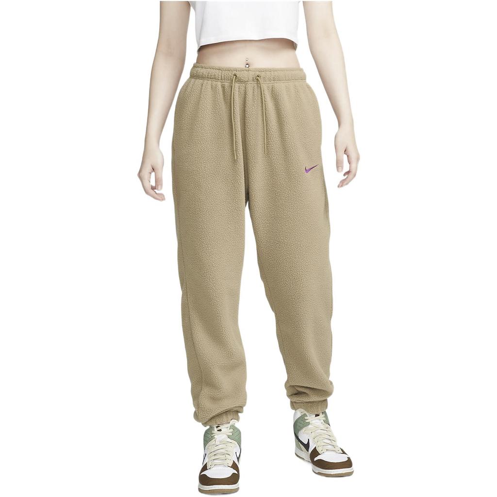 Nike Solid Logo Embroidered Elastic Waist Drawstring Cuffed Sports Pants Women Pants Brown DQ6813-258