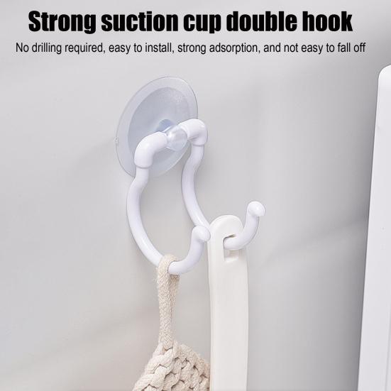 Suction Cup Hook 2-Hook Towel Hanger Punch-free Wall Hook Bathroom Kitchen Hook for Clothes Hand Towels Bath Robes Loofah