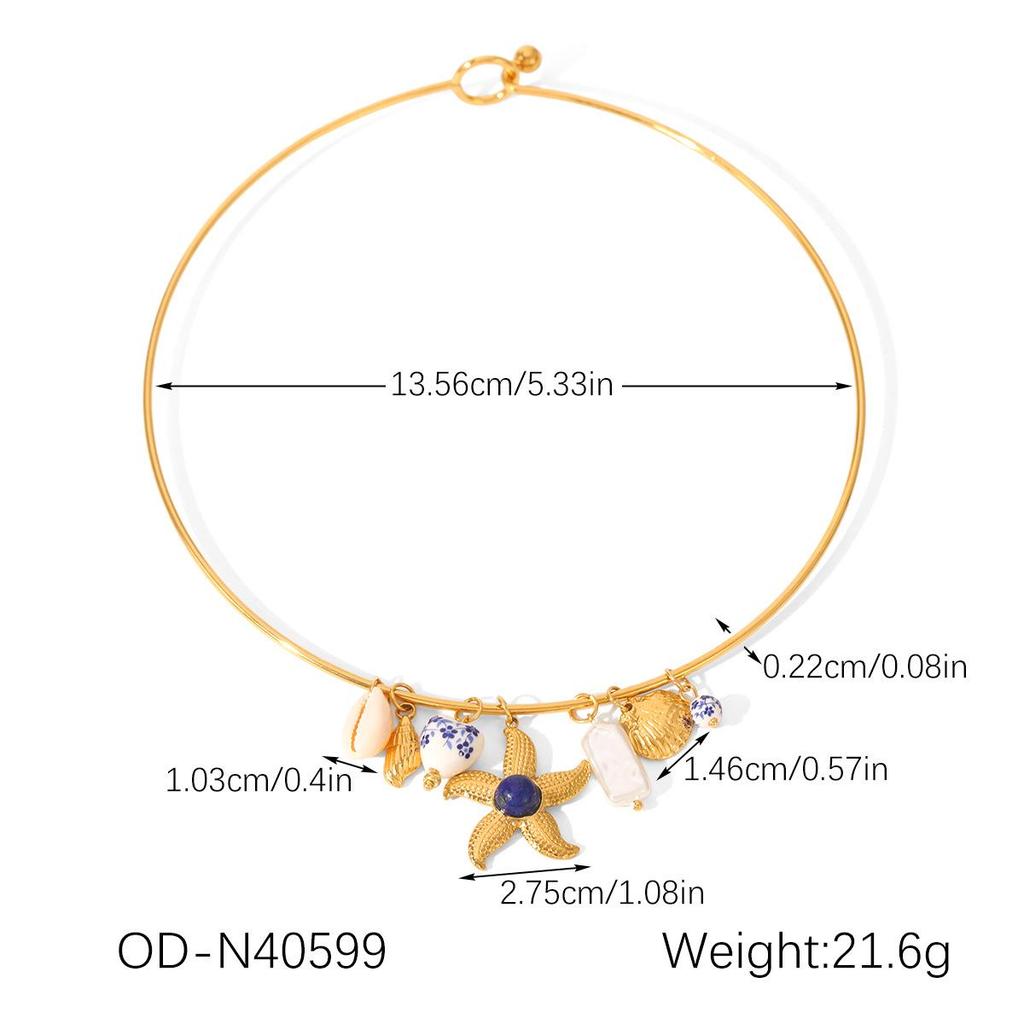 Women's Ocean-Themed Titanium Steel Necklace with Starfish, Fish, and Conch