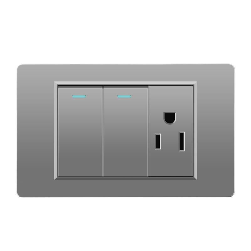 118 Type Switch Six-Hole Gray Wall Socket with Type-C 20W, Thai Style & PC Panel, Taiwan Socket