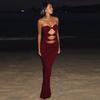 One Neck Twisted Hollow Slip Dress off-the-Neck Twist Knot Cut Out Split Dress