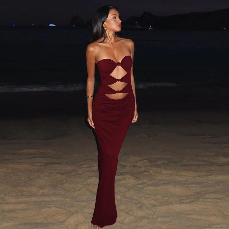 One Neck Twisted Hollow Slip Dress off-the-Neck Twist Knot Cut Out Split Dress