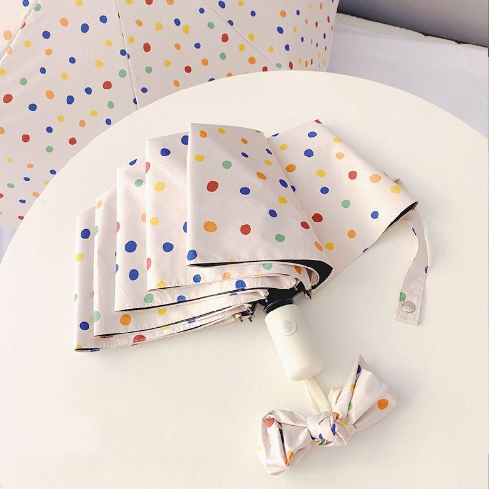 Lovely Vinyl Automatic Umbrella UV Protection Windproof Polka Dot Umbrella Portable Mini Durable Folding Umbrella Student