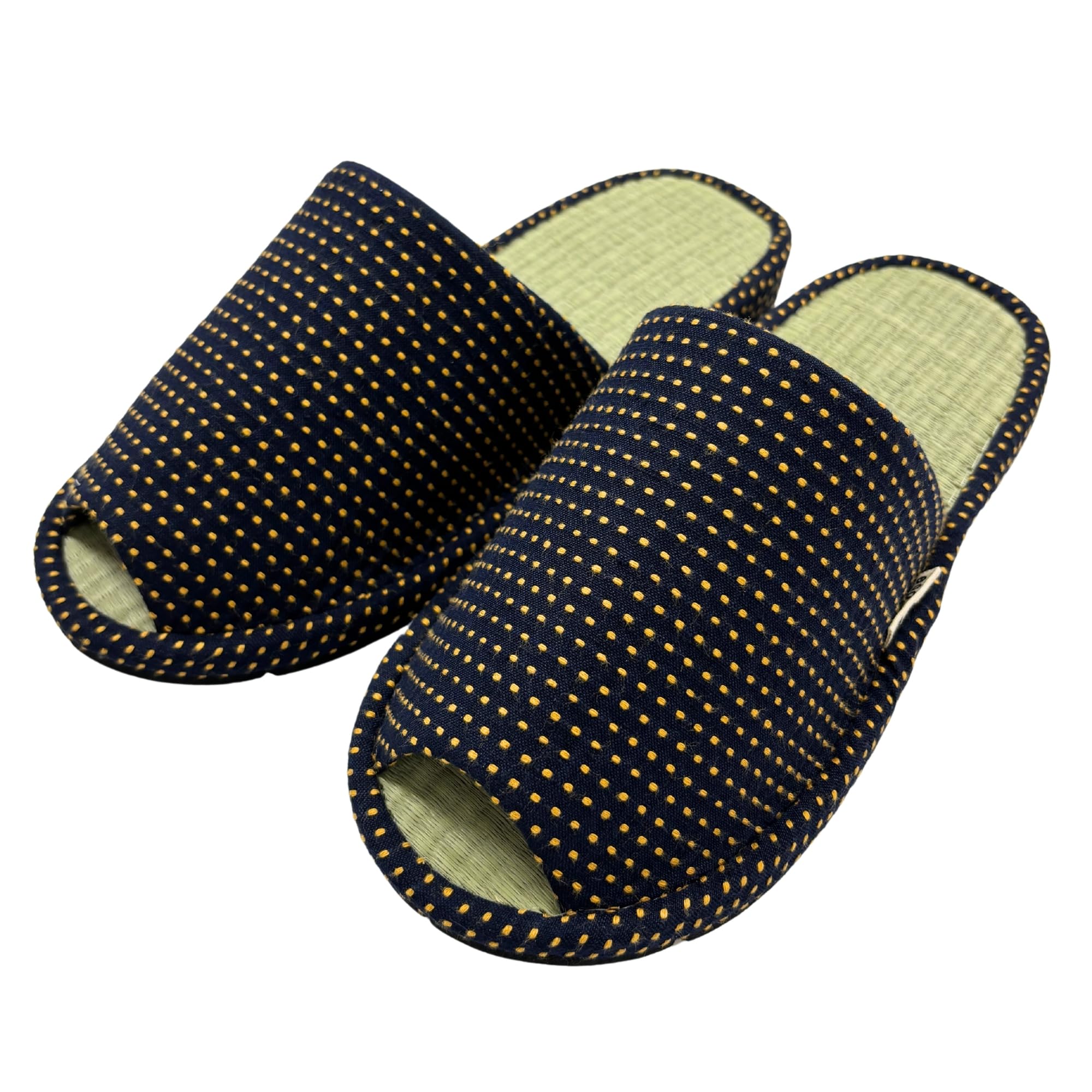 

Комнатные тапочки Edoten, Сделано в Японии из ткани из тростника игуса, Куруме сашико, Открытый носок, Сашико желтый, Размер LL (28см-29см)