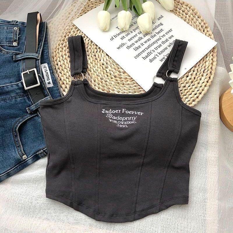 Girls' summer new letter printing suspender bottom tube top back Korean version fashion bottoming shirt top sleeveless