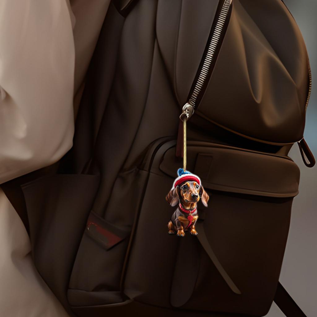 Christmas Advent Calendar with Santa Hats Hanging Dachshund Ornaments Mini Xmas Tree Dog Pendant for Holiday Backpack Ornaments