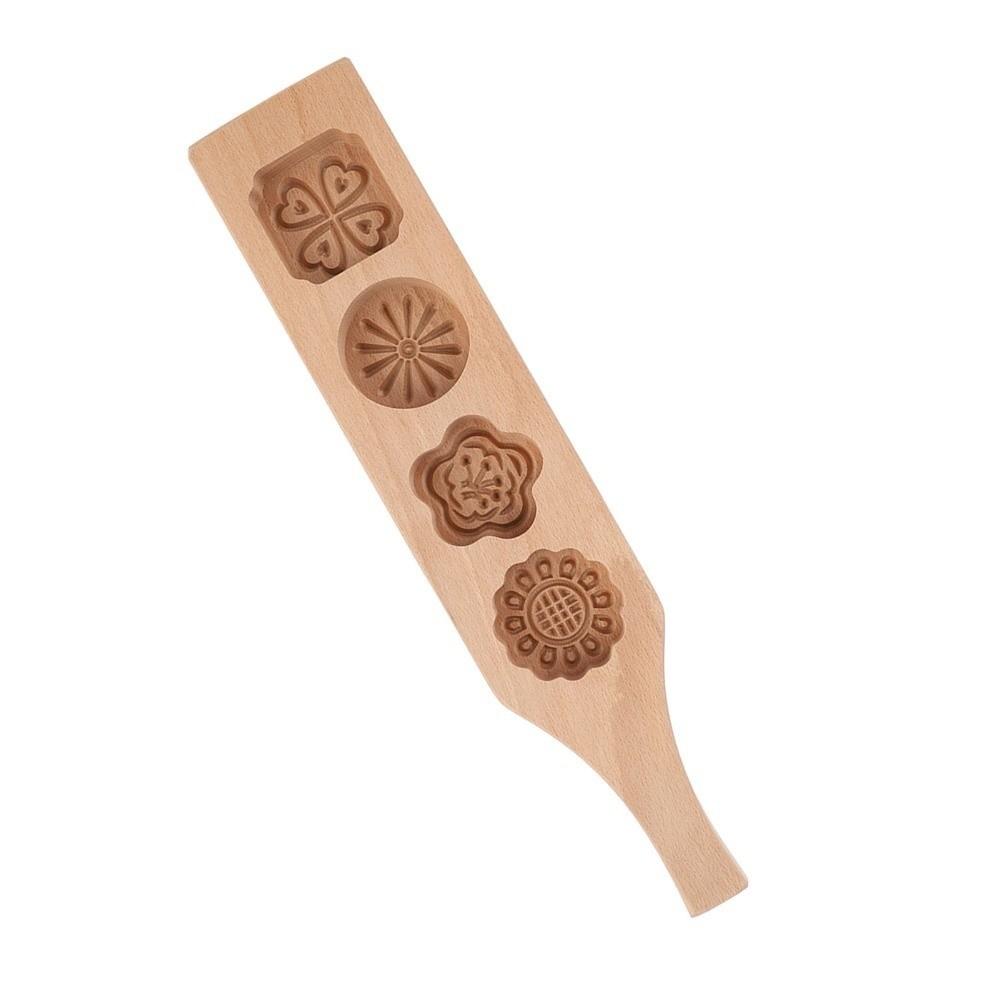 Wooden Moon Cake Mold 4 Flower Pattern Wood Pastry Mold Cake Baking Tools Mung Bean Cake Ice Skin