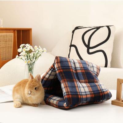 Semi-Enclosed Rabbit Cotton Nest Thickened Warm Hamster Triangle Tent Soft Comfortable Guinea Pig Plaid Nest For Small Animal
