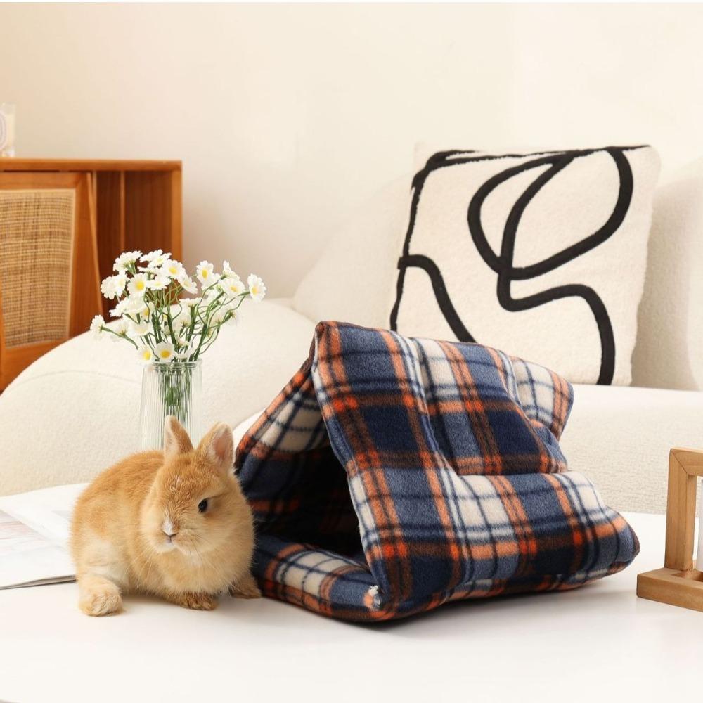 

Thickened Rabbit Cotton Nest Warm Hamster Triangle Tent Guinea Pig Plaid Nest Autumn and Winter Style C