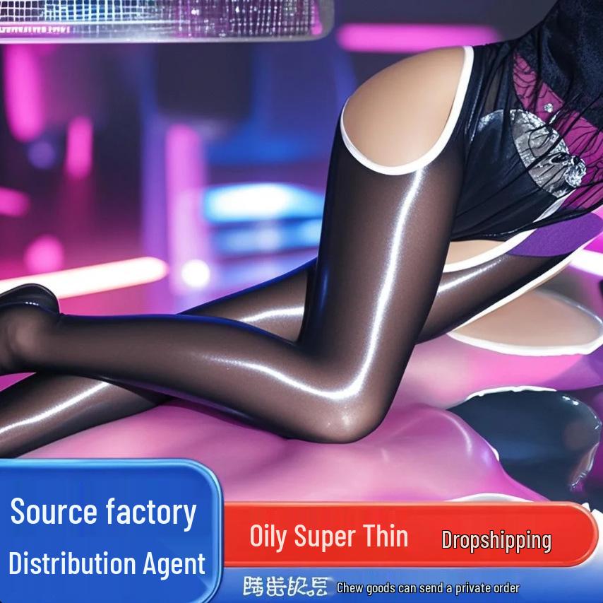 Tagebuch Schwarze Strapsstrumpfhose: Laufmaschenfeste ölige transparente Strümpfe mit vierseitig hohlem Design