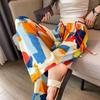Women's Summer Thin Ice-Silk Wide-Leg Casual Pants - Loose High-Waist Draping Tie-Dye Slimming Straight Trousers