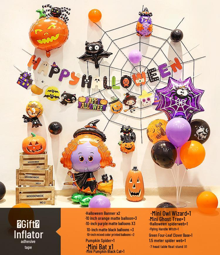 Halloween Theme Balloons and Pumpkin Lanterns for Indoor Decoration and Wall Scene Layout