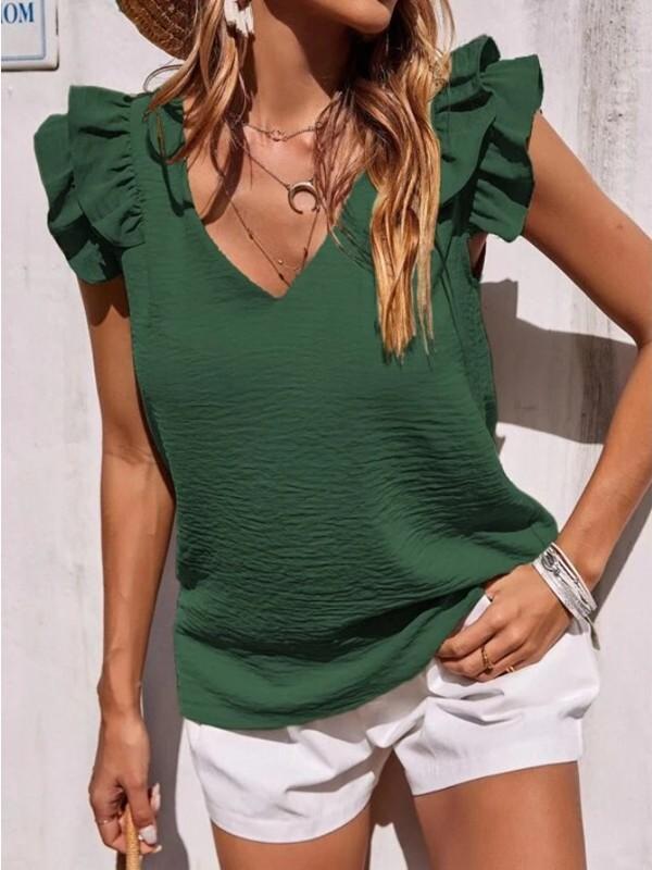 Women's V-neck Ruffle Vest Top Summer Sleeveless Shirt
