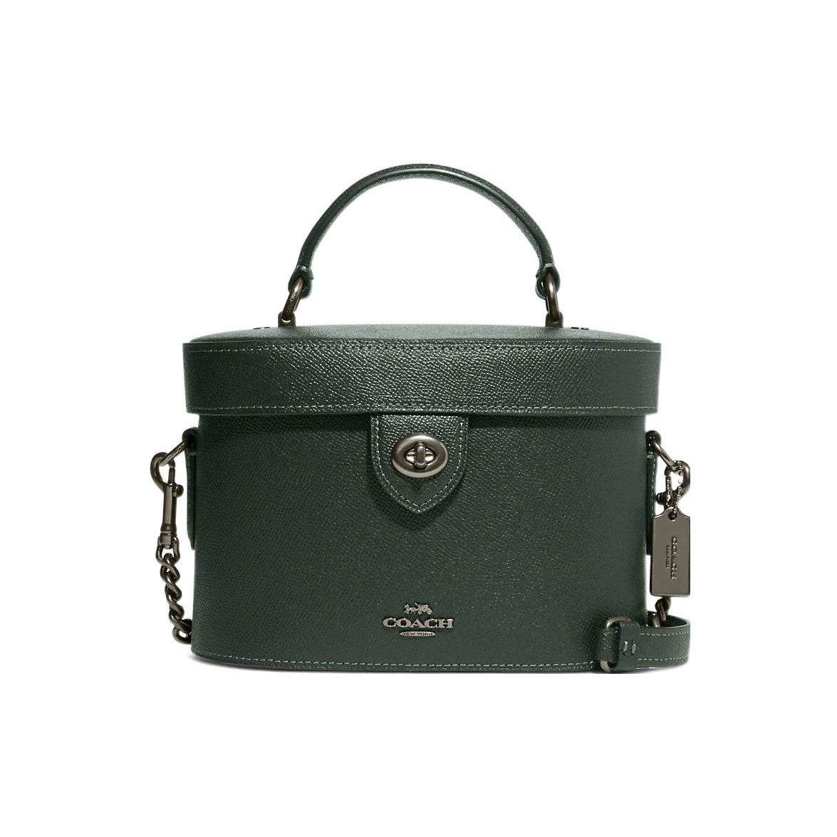 

Kay Crossgrain Leather Top Handle Vanity Case Bag, Dark Green, Gunmetal Hardware, Women s Handbag for Daily Travel Party 76712-QBRFT Basic Set (Bag+Dust Bag)