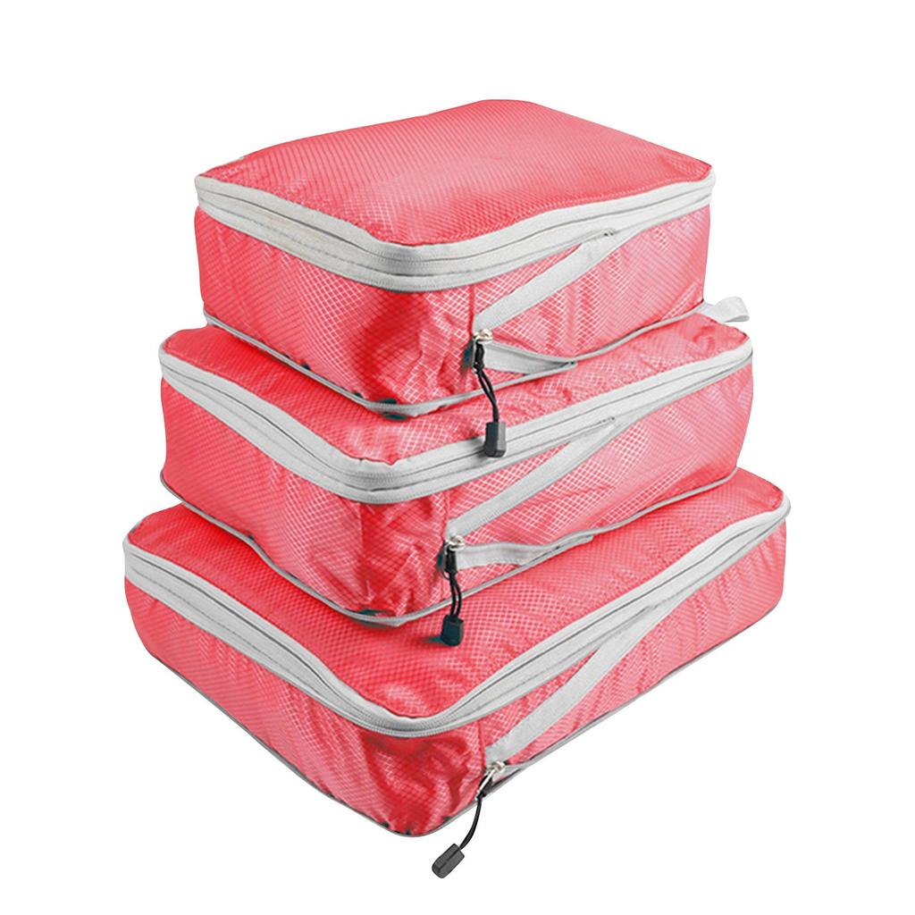 Nylon Waterproof Foldable Storage Bags with Zipper Travel Packing Organizers Set of 3 Lightweight Durable Cubes for Clothes Accessories