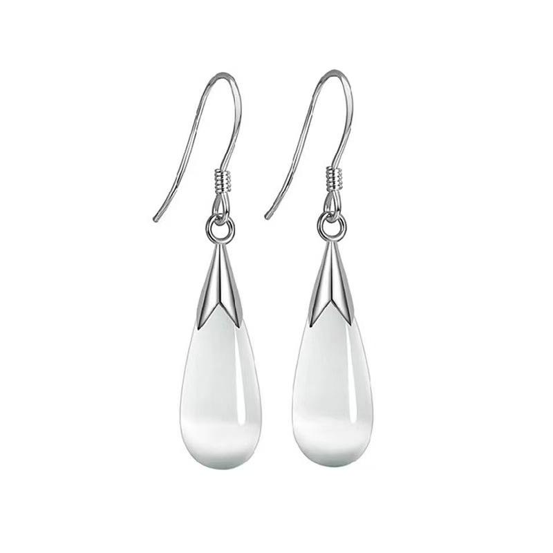 Retro Artistic Cat's Eye Water Drop S925 Sterling Silver Earrings - Personalized and Versatile Design Set
