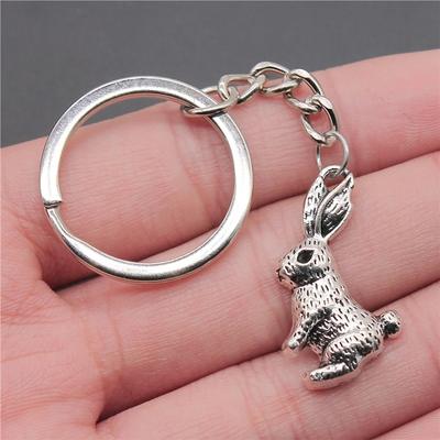 Fashion Animal Key Rings Vintage Silvery Rabbit Pendant Keychain Bag Purse Key Chain Jewelry