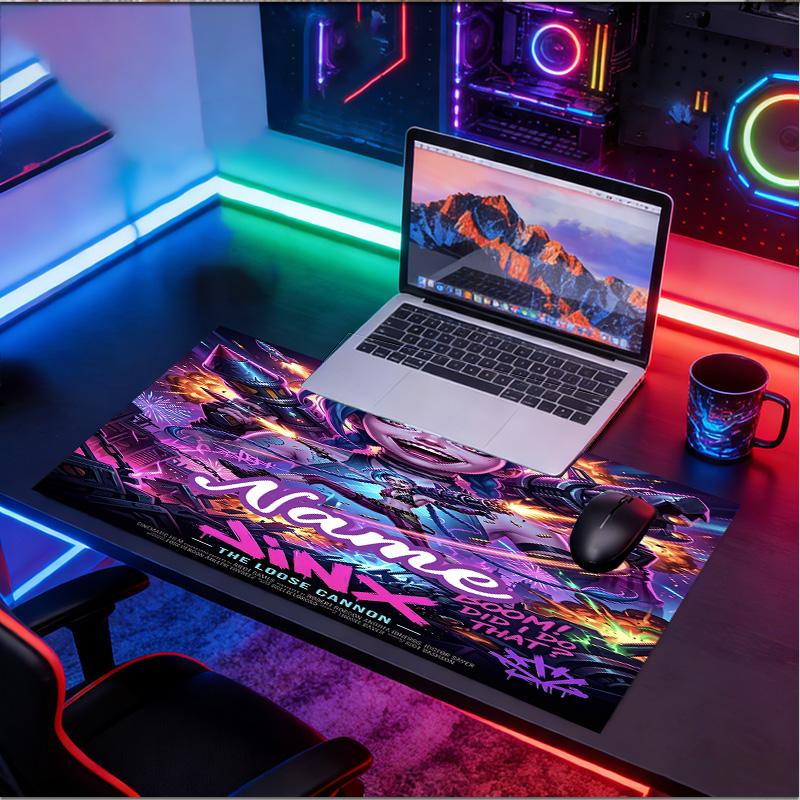 Custom Name Personalized Jinx Pattern Mousepad, Laptop PC Desk Mat, Decorative Desk Mat for Home Keyboard Pad Gift