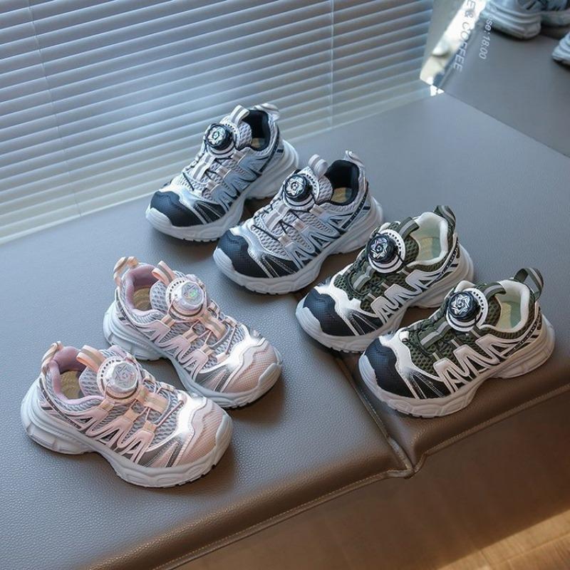 Barnes pustende sportssko Jenter lettvekts pappa-sko Liten jente mote Roterende spenne Løpesko Sklisikre fritidssko