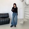 New Arrivals Open Run Women Casual Washing Medium Blue Balloon Fit Wide Denim