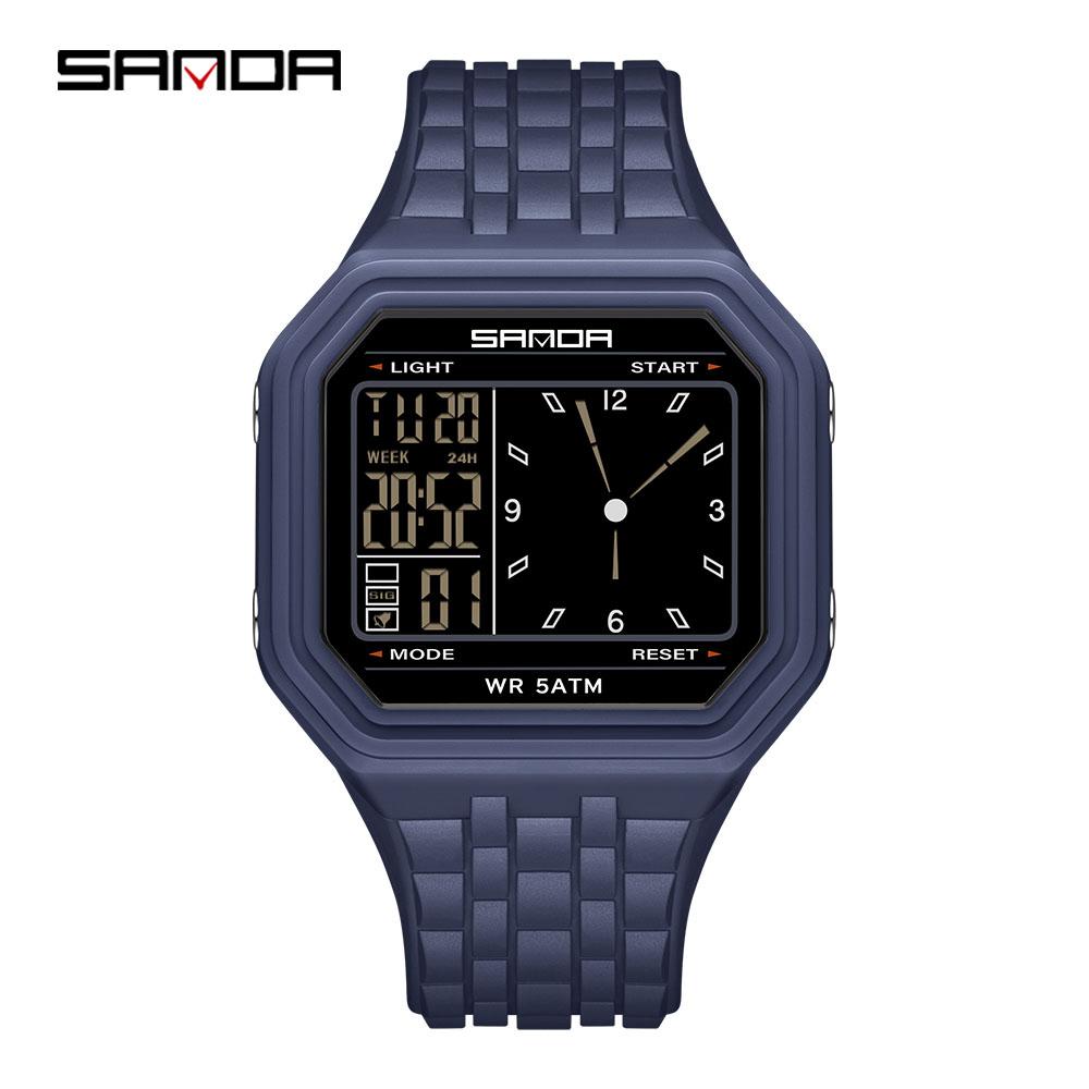 SANDA Fashion Electronic Watch Men's 50m Waterproof Night Light Multi Functional Student Trend Dual Screen Sports Watch