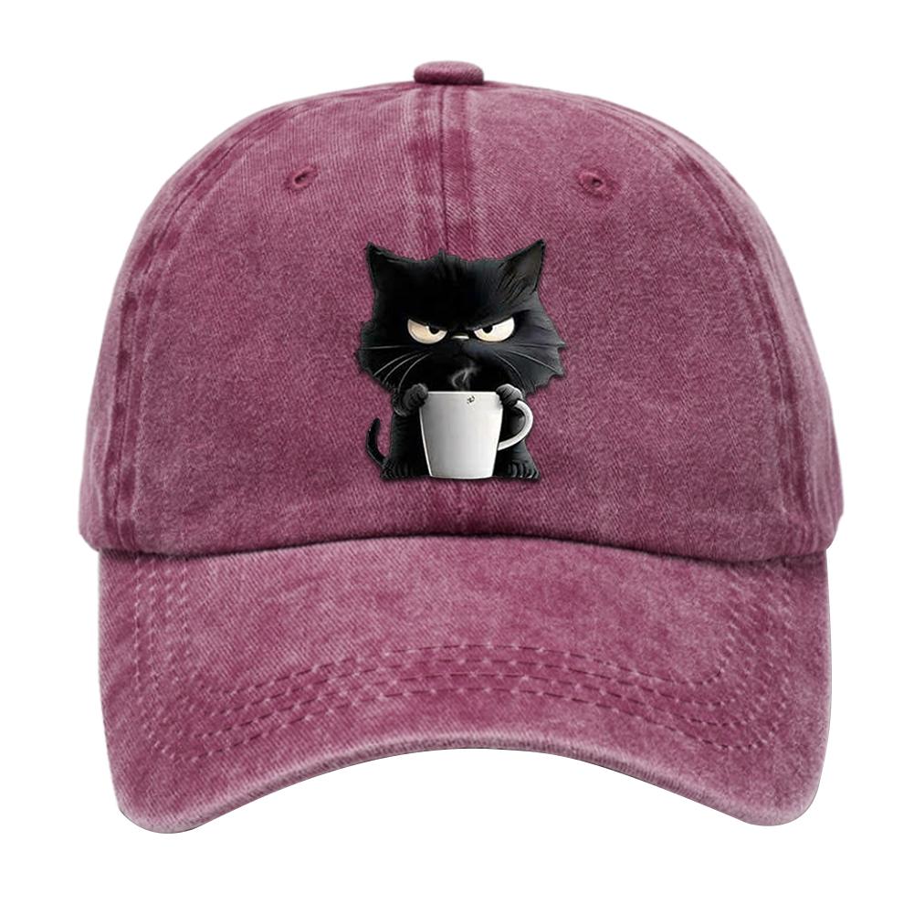 Cute Cat Adjustable Cotton Cap Adjustable Cotton Baseball Cap Coffee Cat Printed Baseball Hat for Mom Grandma Cat Lover