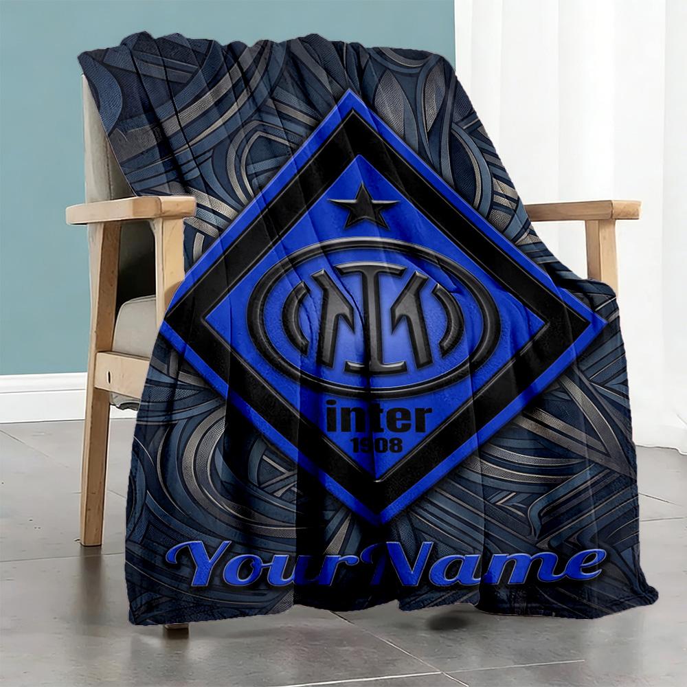 Inter Milan Personalized Text Blanket Multi-purpose Customizable Blanket Ultra-Soft Perfect for Nap Chair Office Chair Couch Ideal for All Seasons