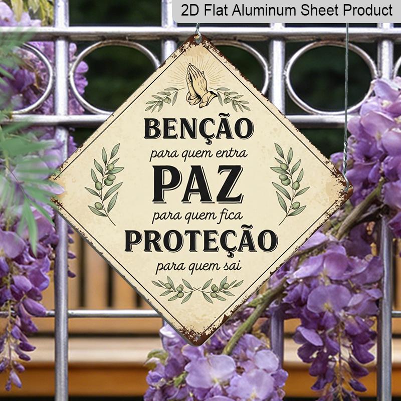 

2D Flat - 1pc Vintage Peace Themed Aluminum Sign, Portuguese Slogan Wall Art, Rustic Aluminum Plaque, Suitable for Living Room, Entryway, Home 20*20cm