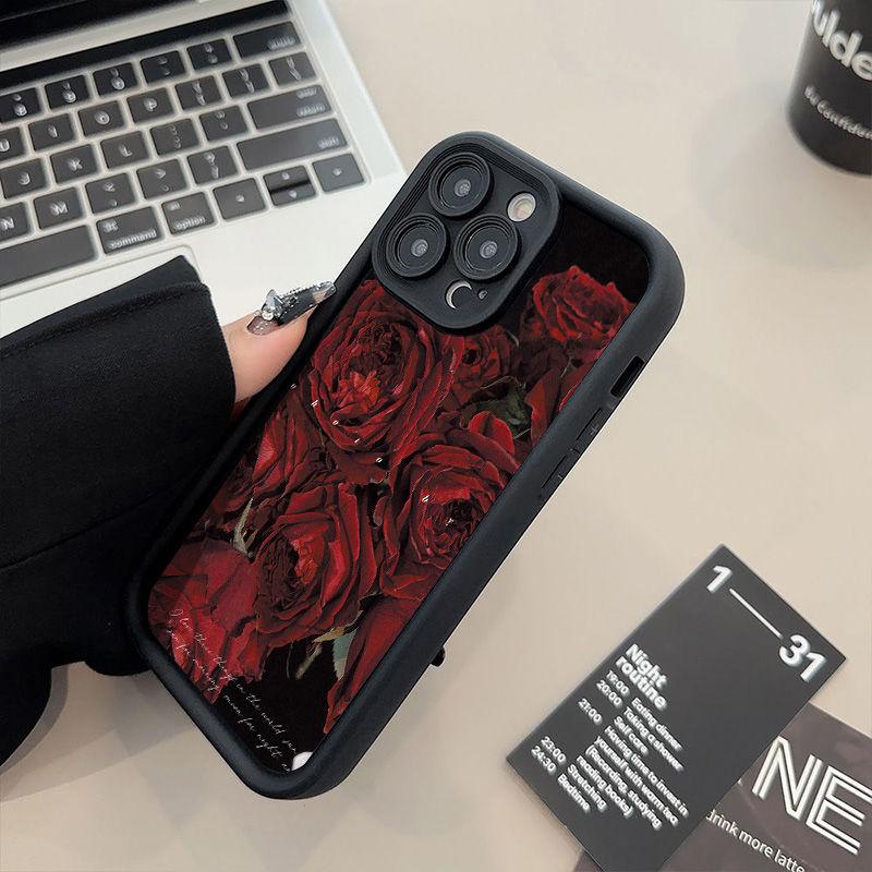 Estheticism Full Screen Red Rose Phone Case For iPhone 15 14 13 12 11Pro Max XR XS MAX 78Plus MINI Y2K Girl Anti Fall Back Cover