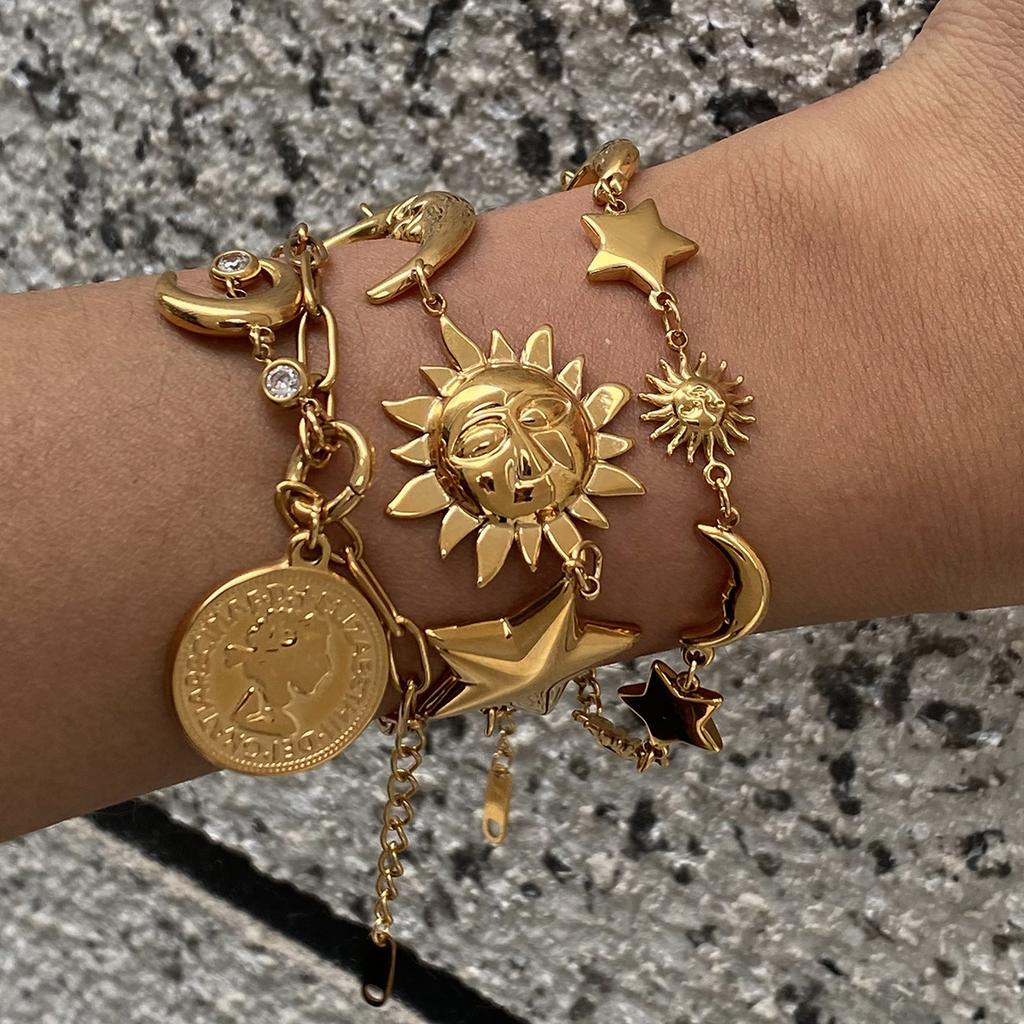 Yori Trendy Star Moon Bracelet Stainless Steel Metal Texture 18K Plated Waterproof Women Statement Jewelry 2025