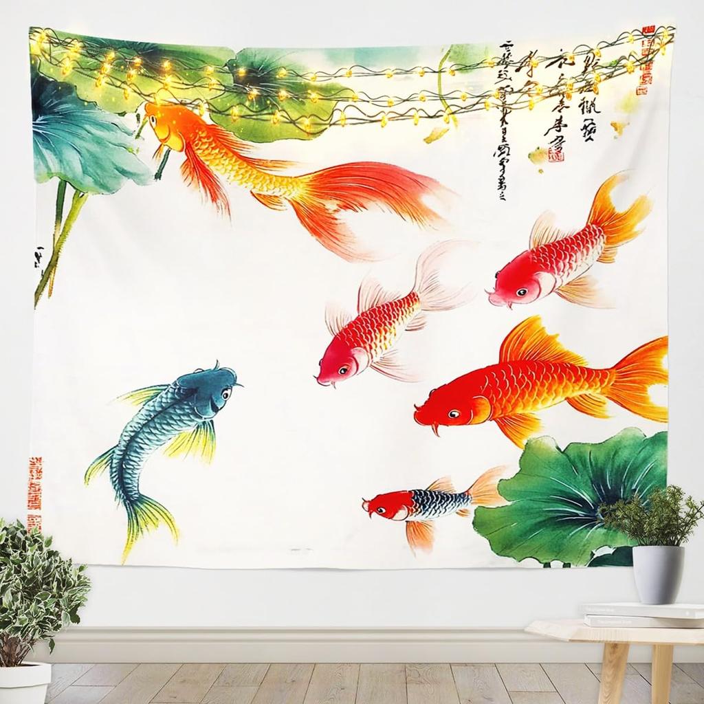 Japanese Crane Tapestry, Black Background with Red Sun, White Clouds and Sakura Print Wall Hanging for Bedroom,Living Room Decor