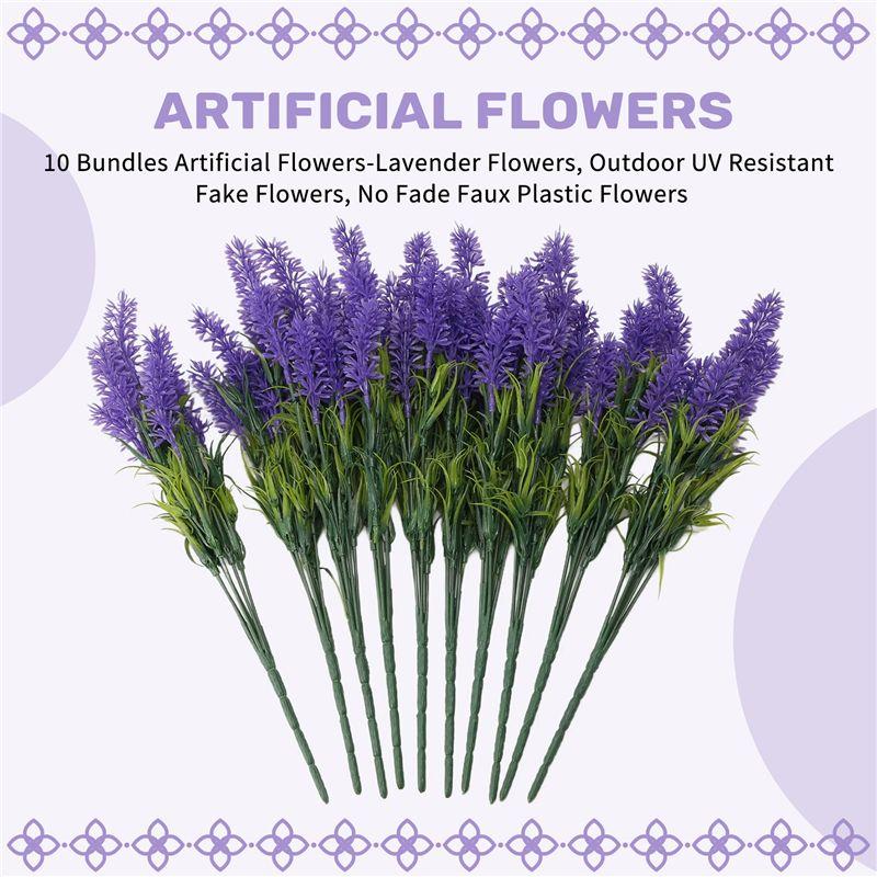 M-Modern-10 Bundles Artificial Flowers-Lavender Flowers, Outdoor UV Resistant Fake Flowers, No Fade Faux Plastic Flowers