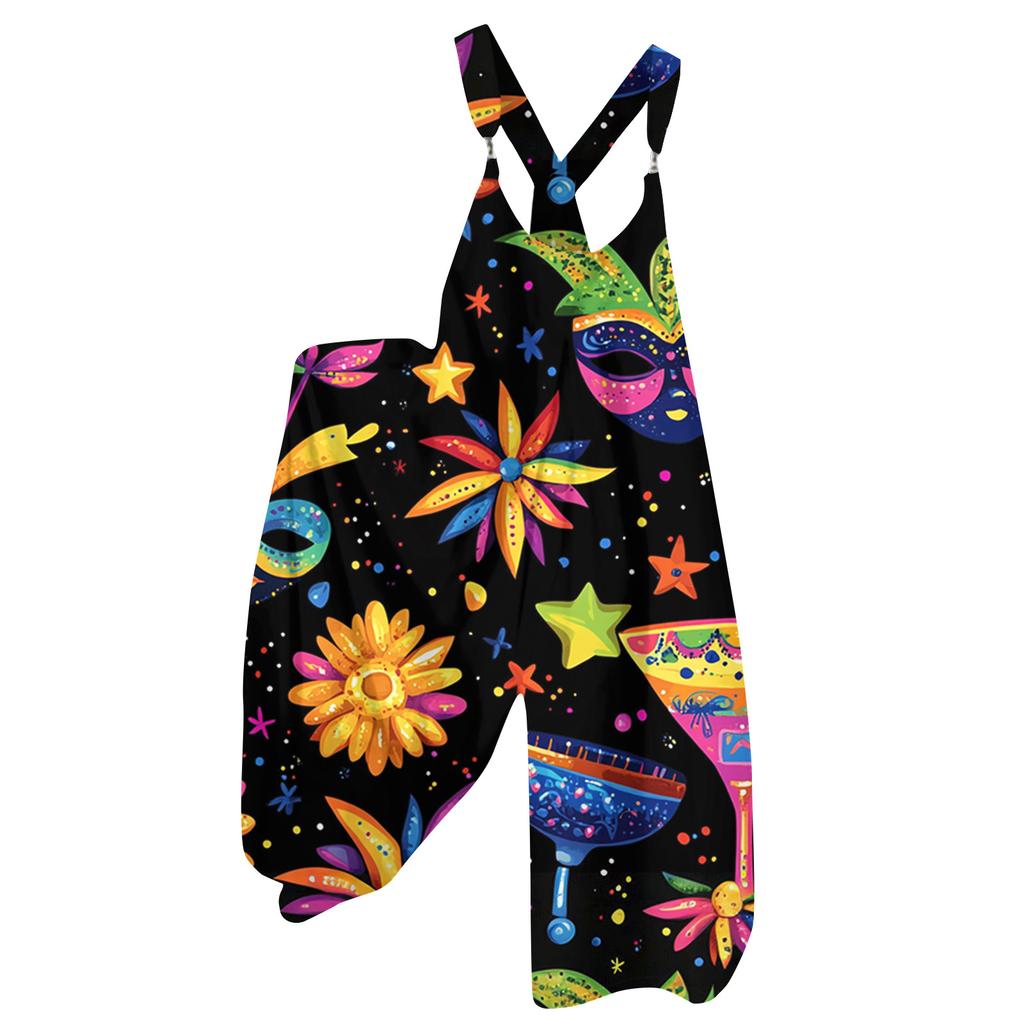Damen Overalls Print Vintage Jumpsuit (Nicht verstellbare Träger)